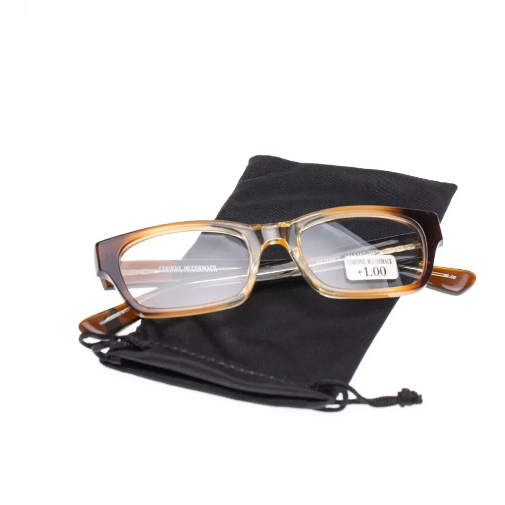 Corinne McCormack Women Sydney Square Ombre Brown +1.00 Reading Glasses (pre-own - Picture 2 of 7